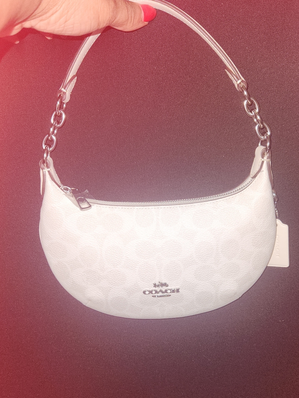 Coach White Chalk Mini Peyton Shoulder Bag with Silver Hardware